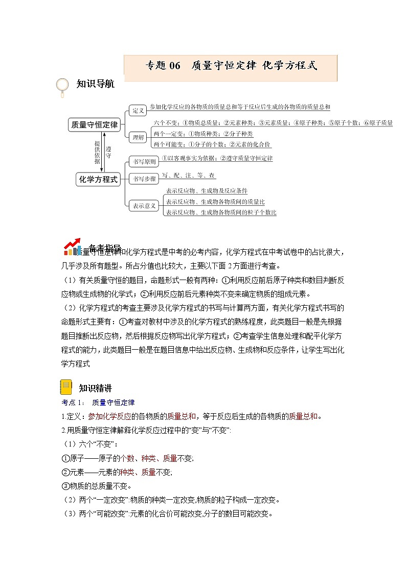 专题06  质量守恒定律 化学方程式【考点精讲】—【中考高分导航】备战2023年中考化学考点总复习（全国通用）（解析版）第1页