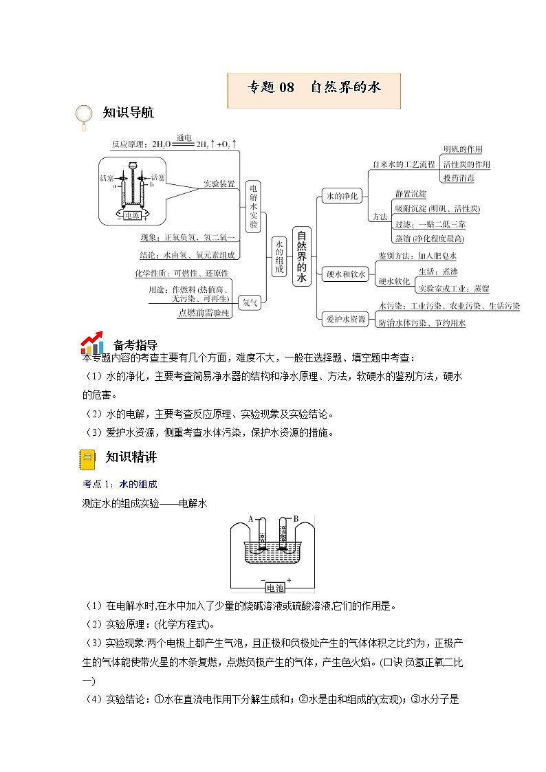 专题08  自然界的水【考点精讲】—【中考高分导航】备战2023年中考化学考点总复习（全国通用）（原卷版）第1页