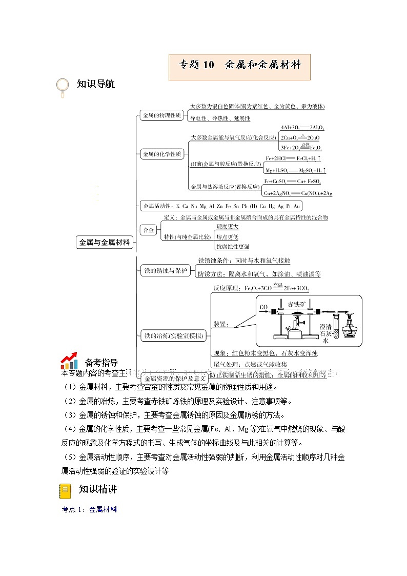 专题10  金属和金属材料【考点精讲】—【中考高分导航】备战2023年中考化学考点总复习（全国通用）（解析版）第1页