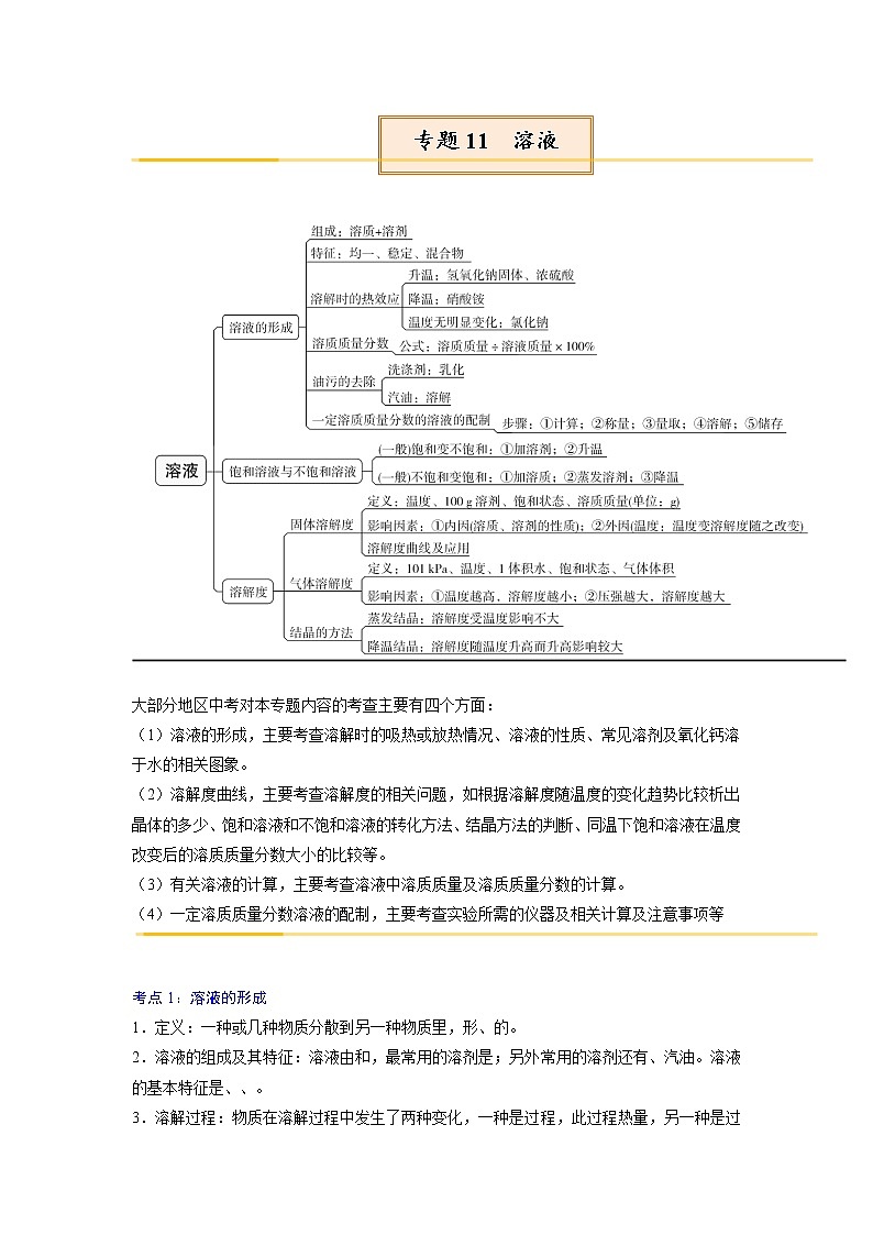 专题11  溶液【考点精讲】—【中考高分导航】备战2023年中考化学考点总复习（全国通用）（原卷版）第1页