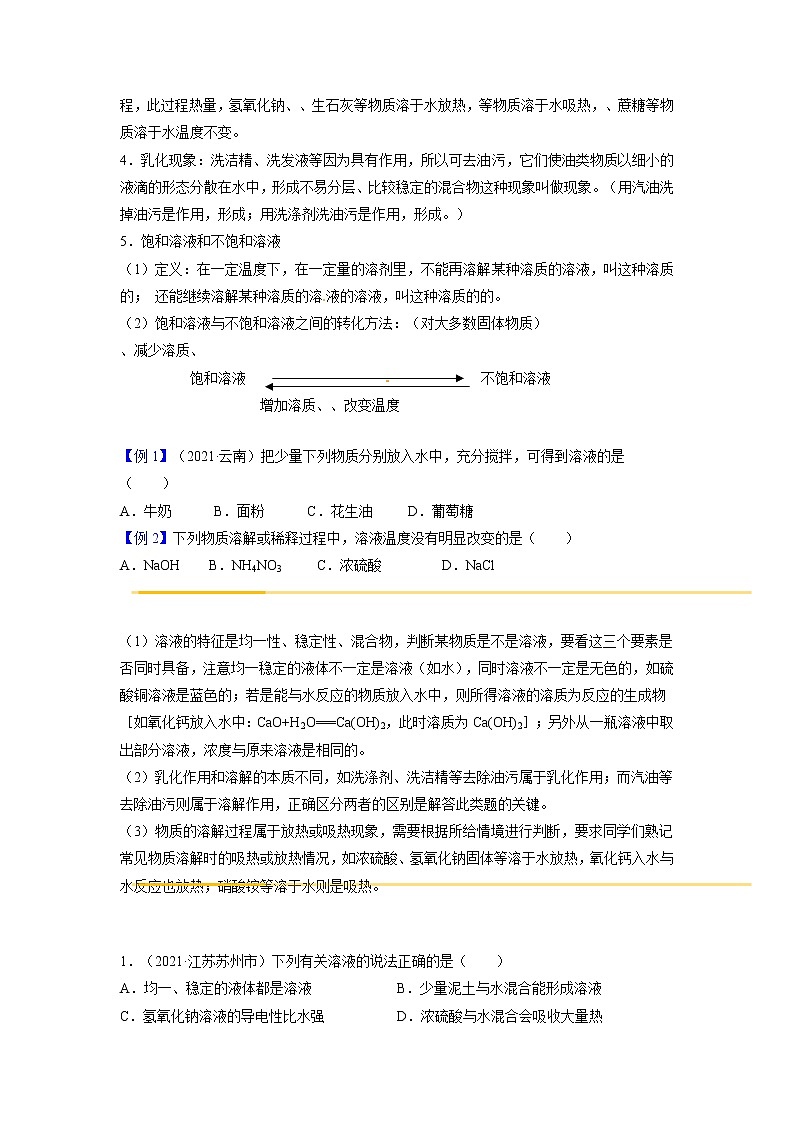 专题11  溶液【考点精讲】—【中考高分导航】备战2023年中考化学考点总复习（全国通用）（原卷版）第2页