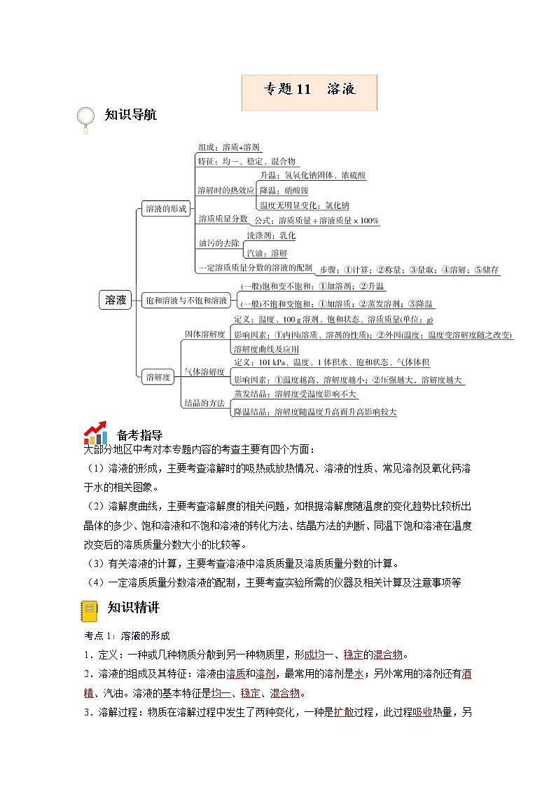 专题11  溶液【考点精讲】—【中考高分导航】备战2023年中考化学考点总复习（全国通用）（解析版）第1页