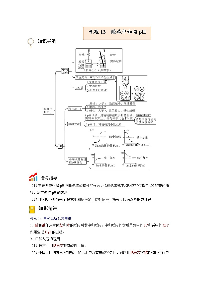 专题13  酸碱中和与pH【考点精讲】—【中考高分导航】备战2023年中考化学考点总复习（全国通用）（解析版）第1页