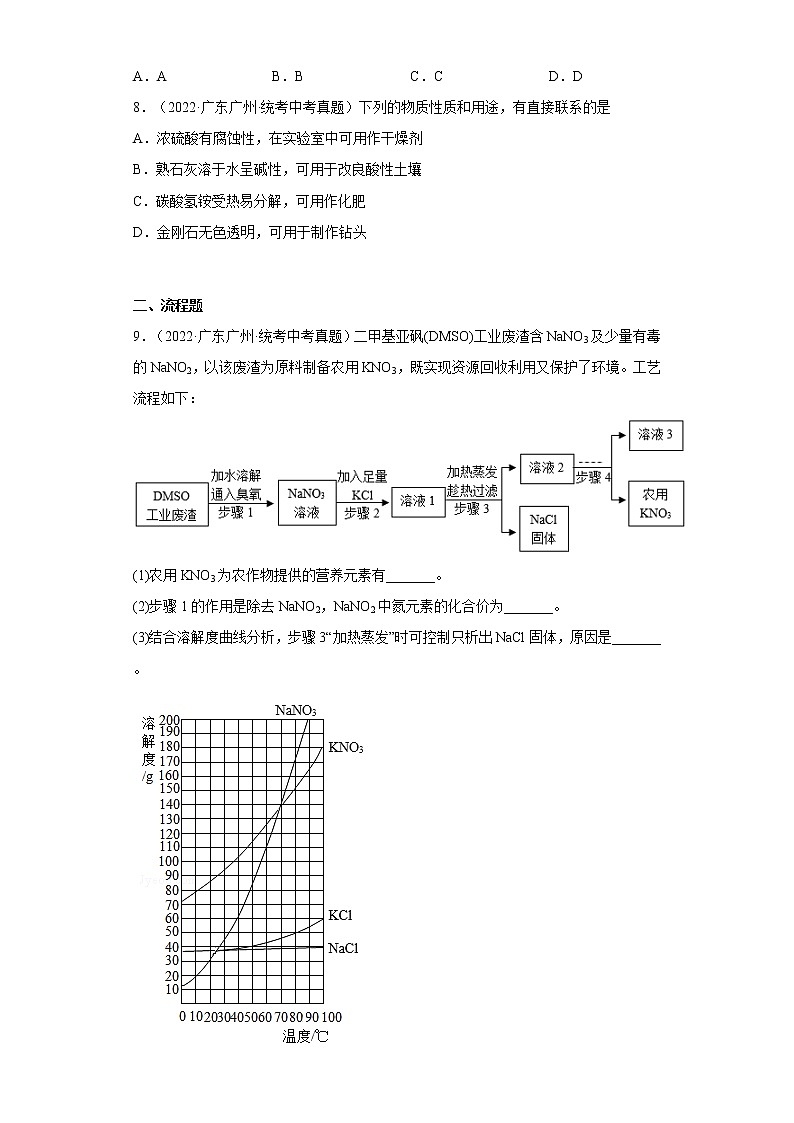 2020-2022广东省中考化学三年真题知识点分类汇编18-常见盐、化学肥料（含解析）03
