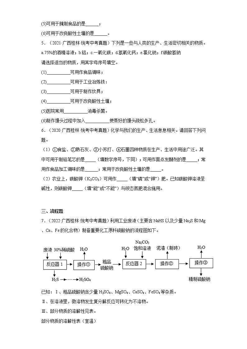 2020-2022广西桂林市中考化学三年真题知识点分类汇编9-盐和化肥（含解析）02