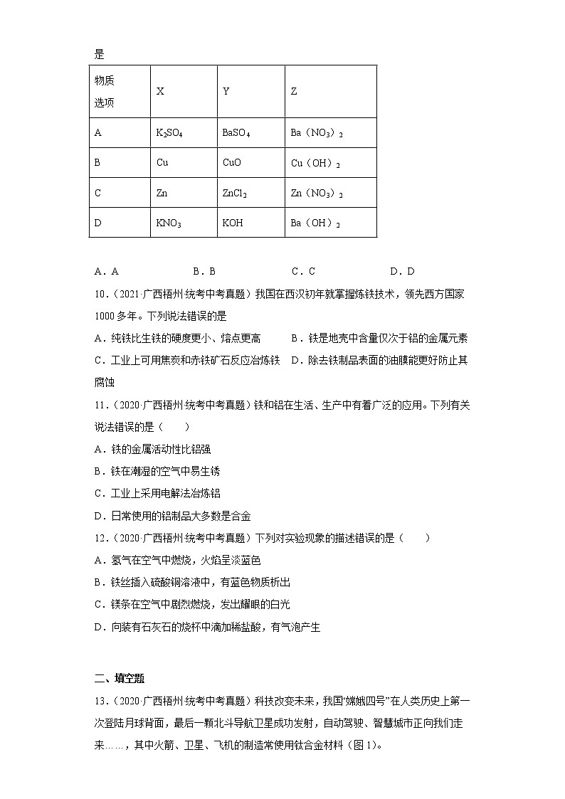 2020-2022广西梧州市中考化学三年真题知识点分类汇编6-碳和碳的氧化物、金属和金属矿物（含解析）03