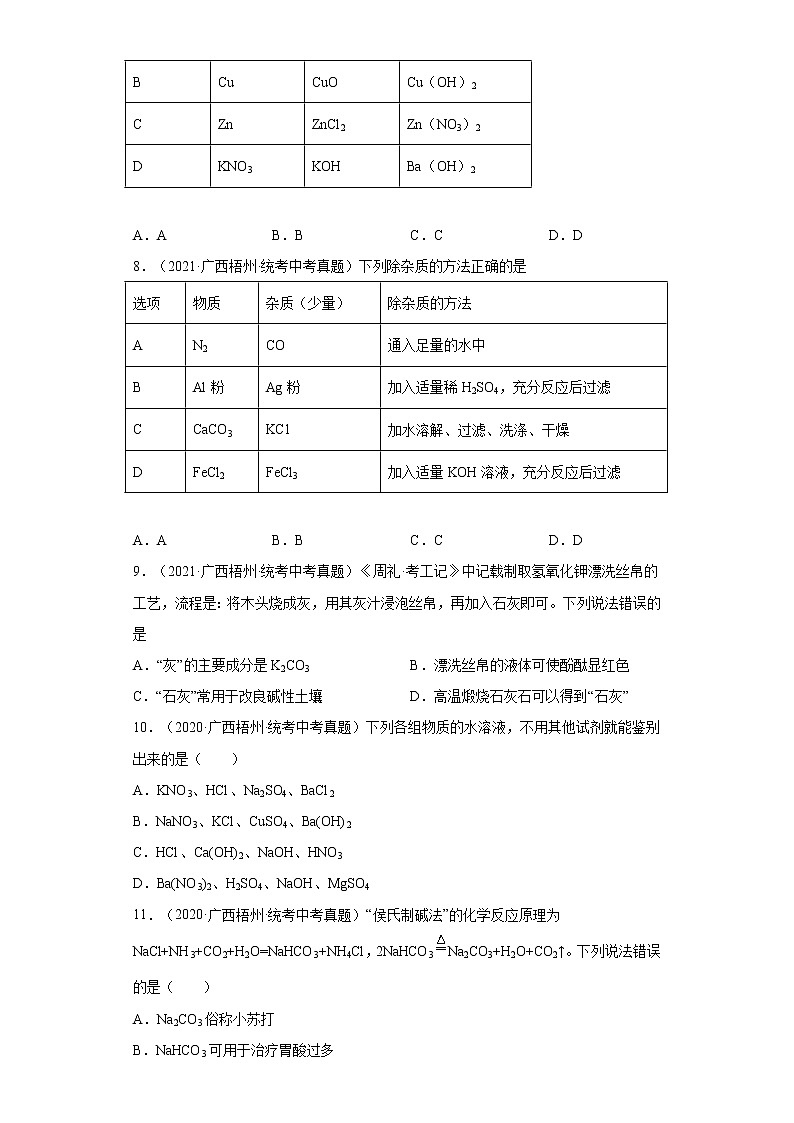 2020-2022广西梧州市中考化学三年真题知识点分类汇编9-盐和化肥（含解析）03