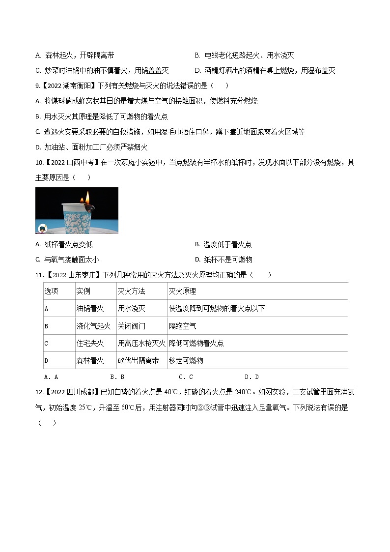 2022年中考化学真题分类汇编  专题10 燃料及其利用(原卷版)第2页