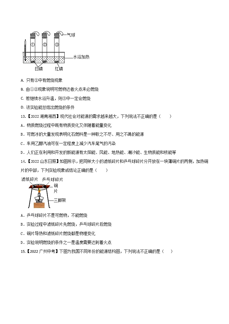 2022年中考化学真题分类汇编  专题10 燃料及其利用(原卷版)第3页