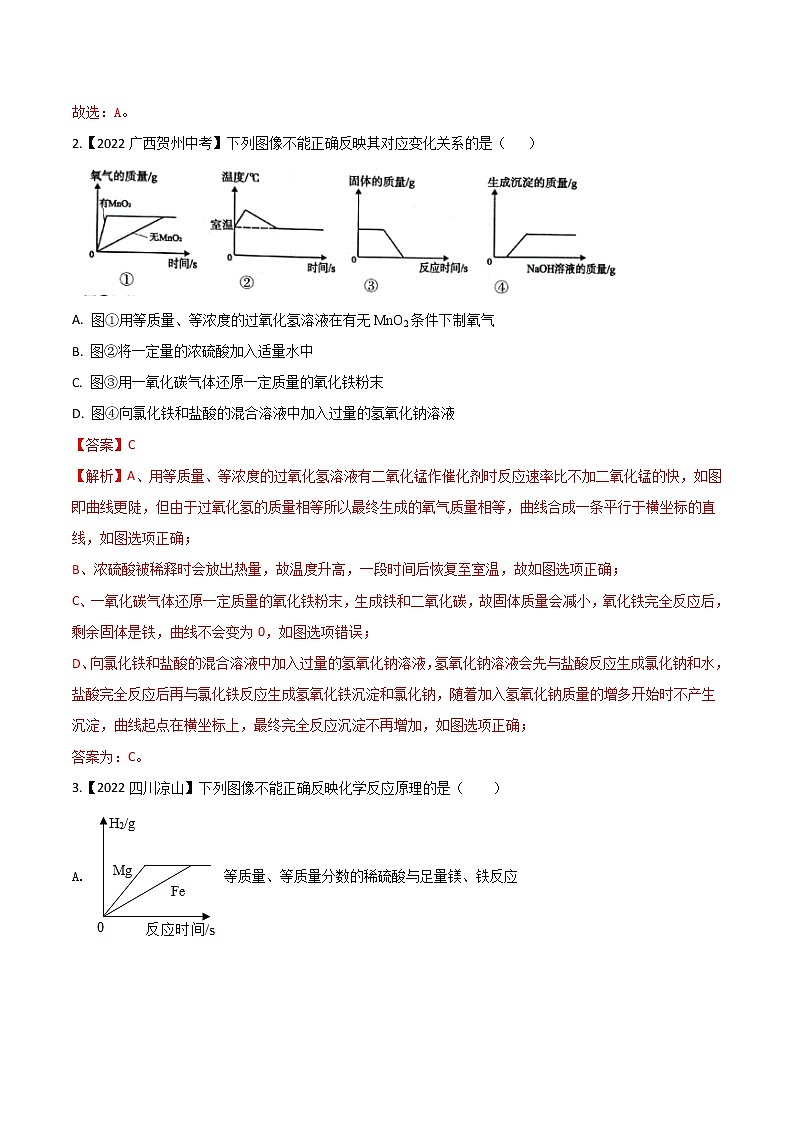 2022年中考化学真题分类汇编  专题19 坐标图像题(解析版)第2页