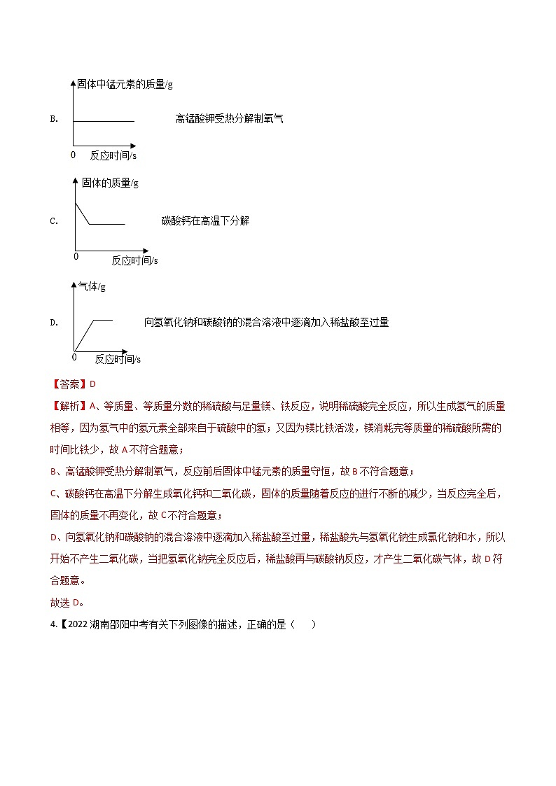 2022年中考化学真题分类汇编  专题19 坐标图像题(解析版)第3页