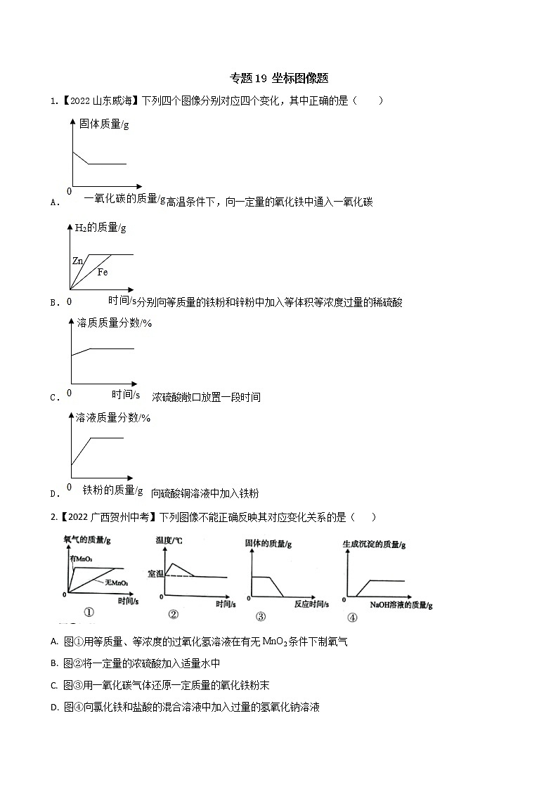 2022年中考化学真题分类汇编  专题19 坐标图像题(原卷版)第1页