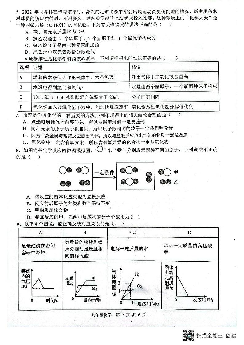 安徽省合肥市五十中学东校2022--2023学年九年级上学期期末质量检测化学试卷（无答案）第2页