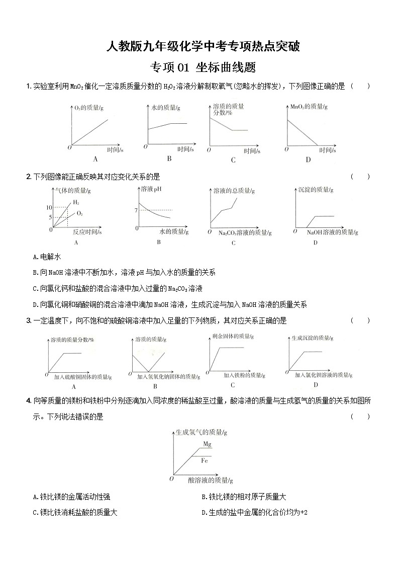 01   坐标曲线题（含解析）——【中考二轮重难点复习】2023年化学人教版专项热点强化训练第1页