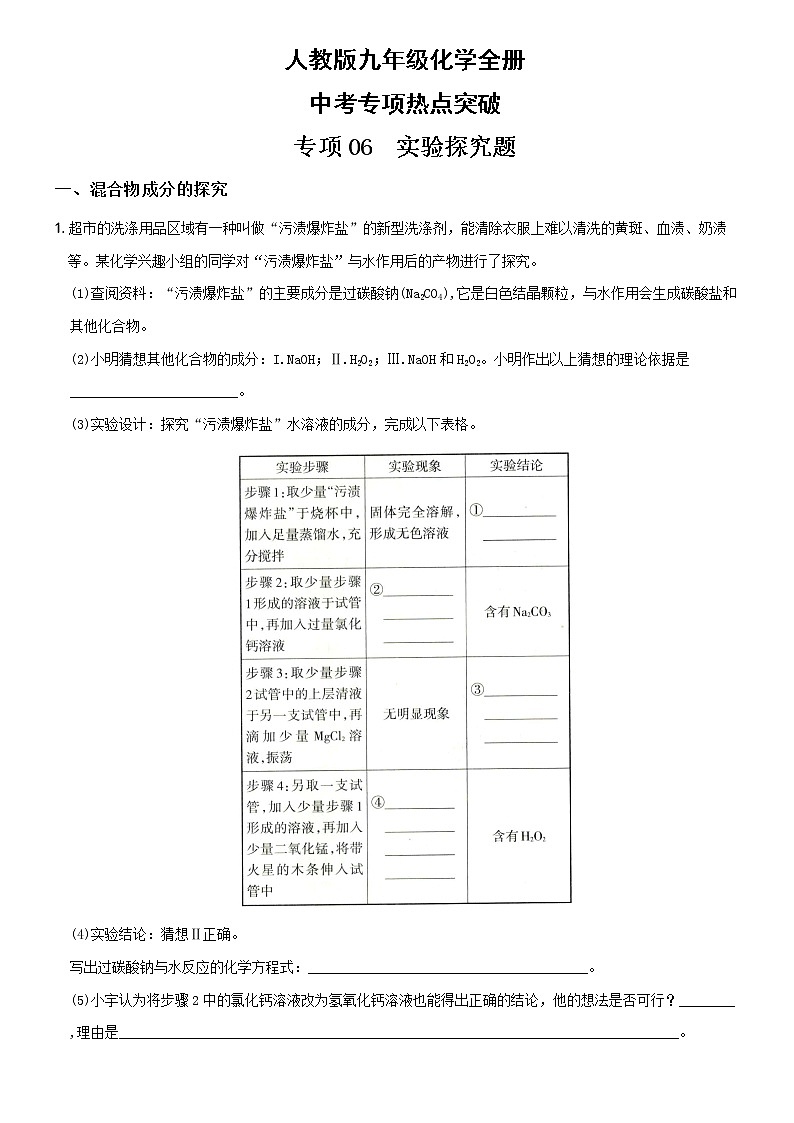 06  实验探究题（含解析）——【中考二轮重难点复习】2023年化学人教版专项热点强化训练第1页