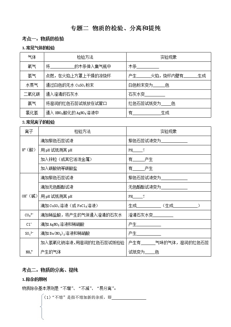 【备考2023】中考化学二轮复习专题精讲精练（全国通用）——专题01 气体的制取与净化（原卷版+解析版）01