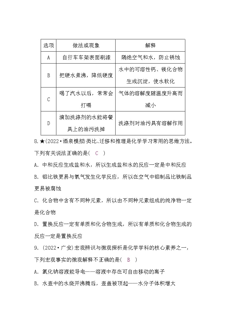 人教版中考化学复习模拟试卷(四)含答案第3页