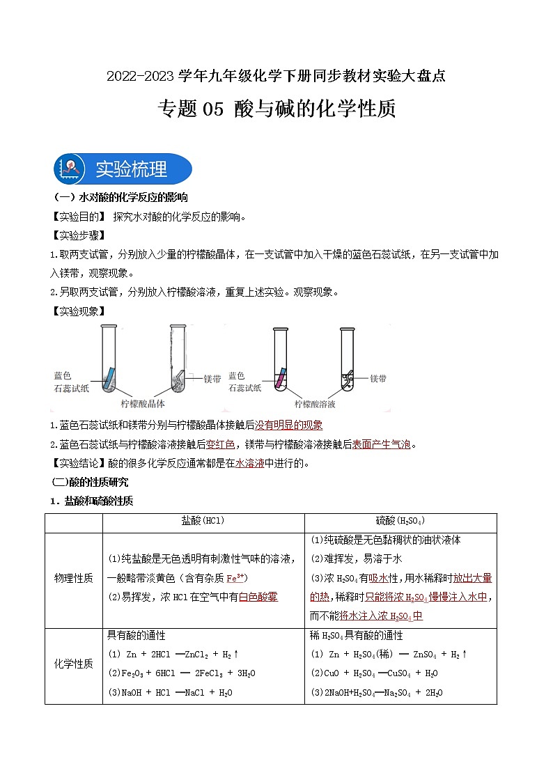 专题05酸与碱的化学性质-2022-2023学年九年级化学下册教材实验大盘点（人教版）01