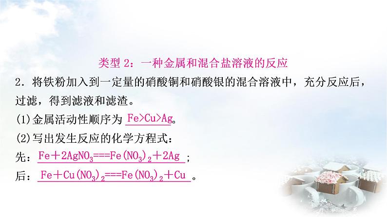 科粤版中考化学复习重难突破7金属与盐溶液反应后滤液、滤渣成分的判断课件第4页