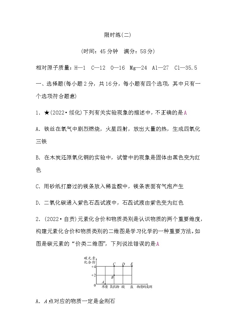 鲁教版中考化学复习限时练(二)含答案第1页