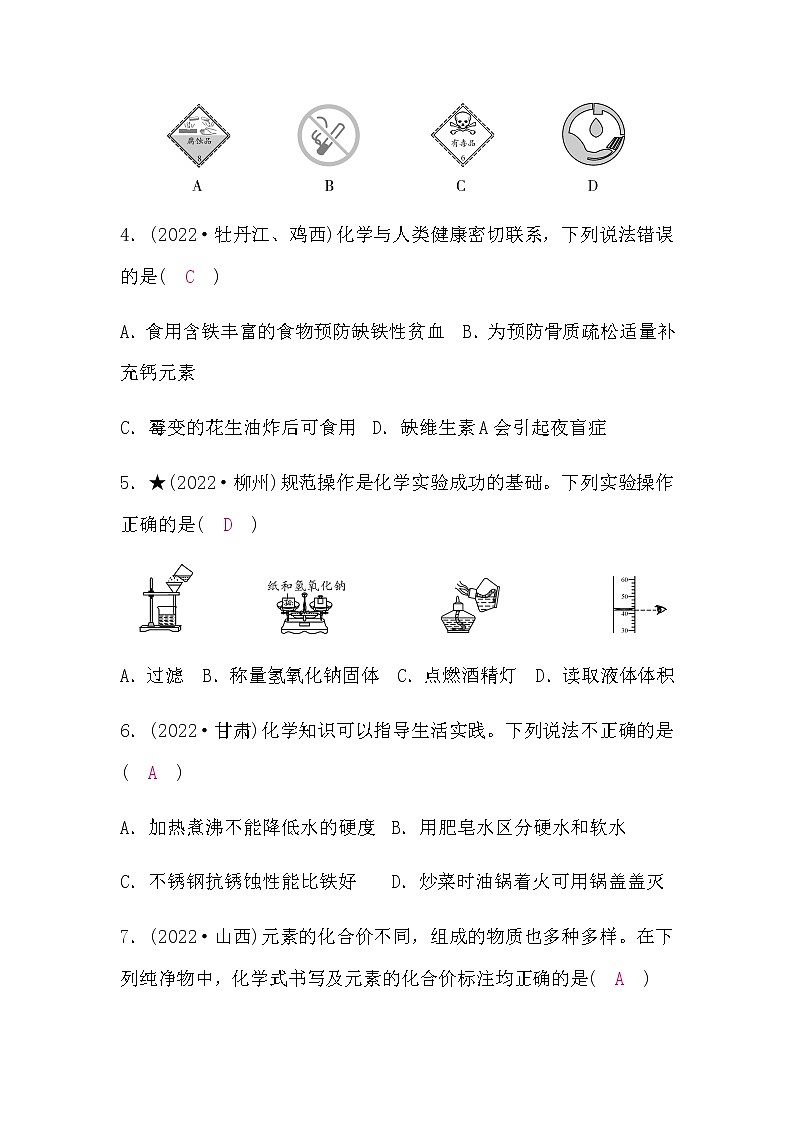 人教版中考化学复习模拟试卷(二)含答案第2页
