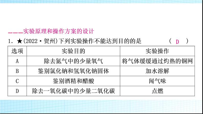 人教版中考化学题型突破一实验方案的设计与评价作业课件06