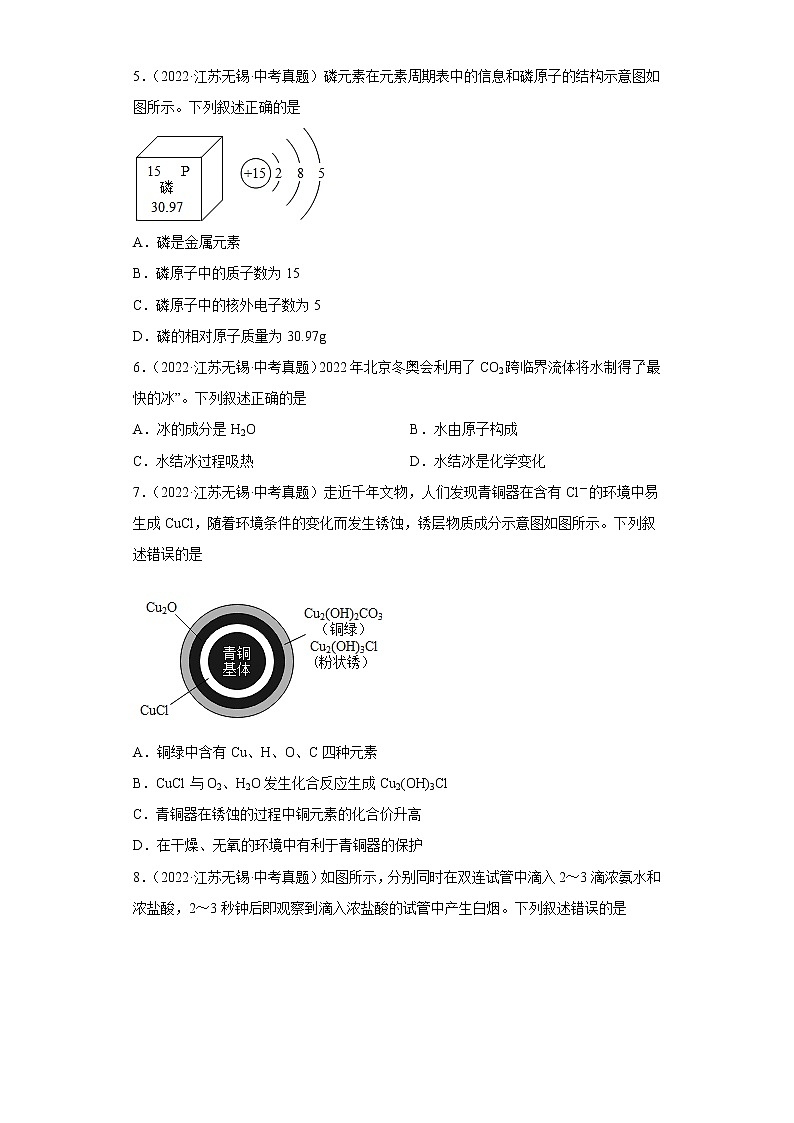 江苏省无锡市五年（2018-2022）中考化学真题分题型分层汇编-02物质构成02