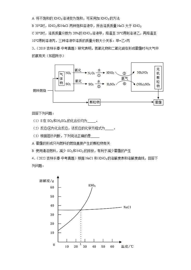 吉林省长春市五年（2018-2022）中考化学真题分题型分层汇编-05简答题02