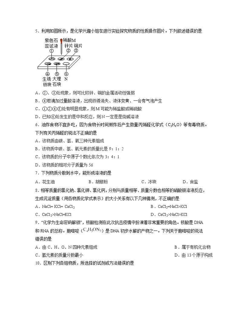 人教版2023届中考化学第一轮复习专项提升模拟试卷（无答案）第2页