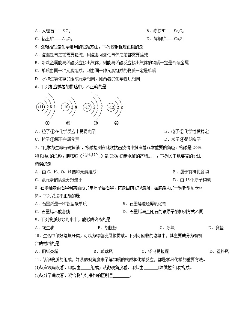 人教版2023届中考化学第一轮复习专项突破模拟试卷（（无答案）案第2页