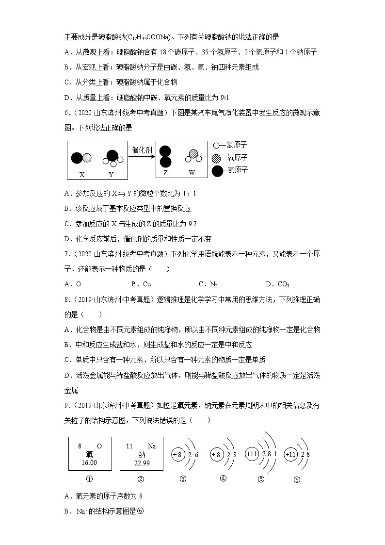 山东省滨州市五年（2018-2022）中考化学真题分题型分层汇编-02物质的构成02