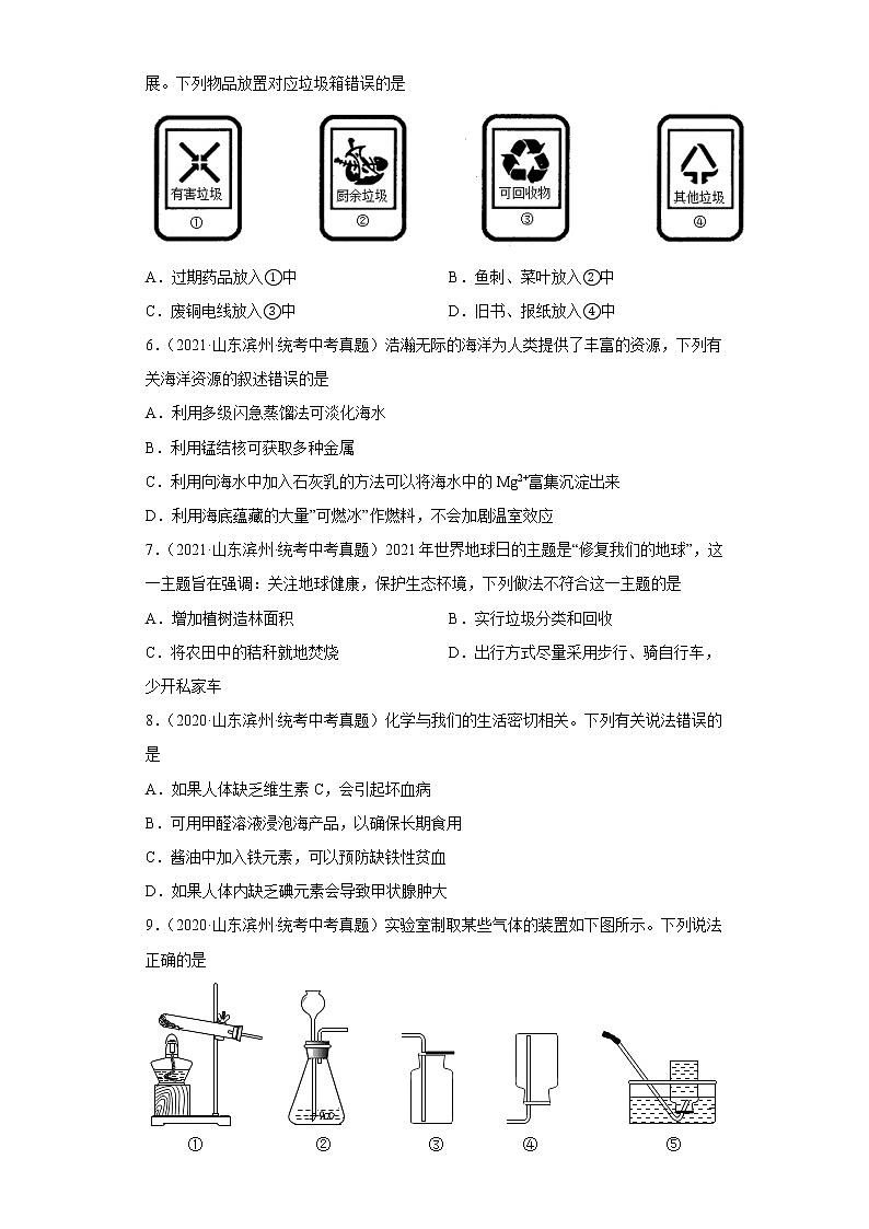 山东省滨州市五年（2018-2022）中考化学真题分题型分层汇编-07化学与社会发展02