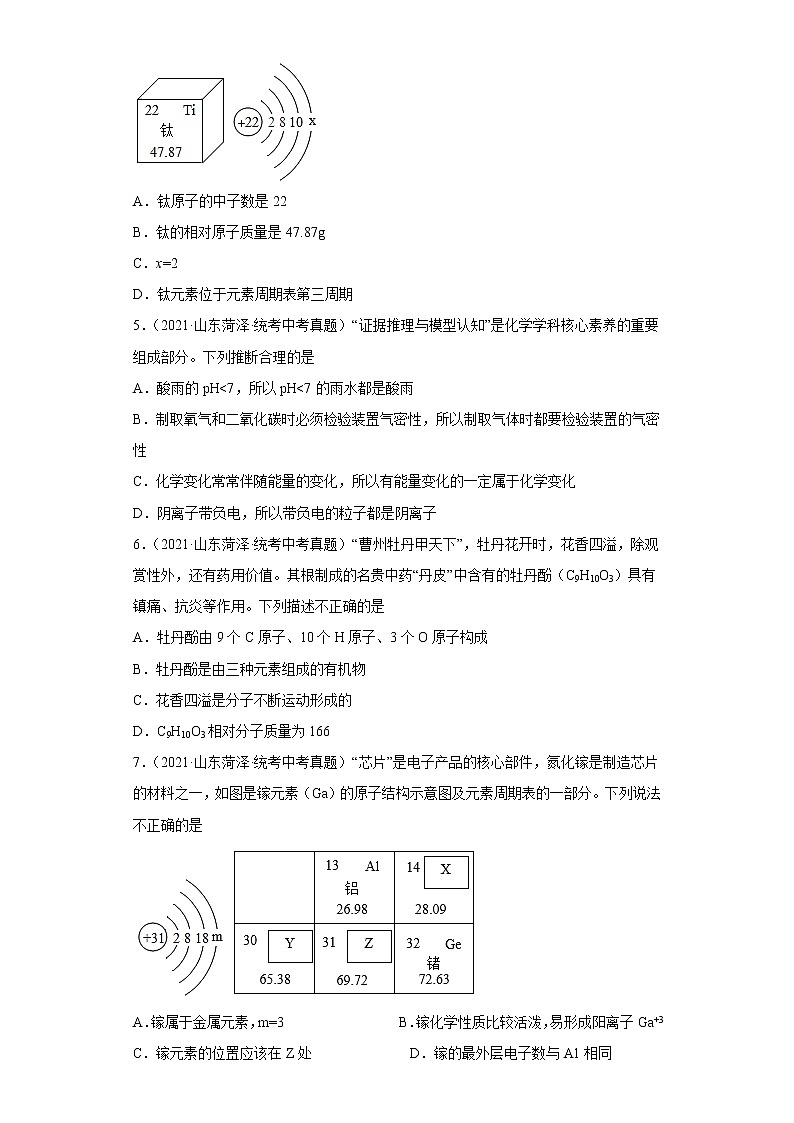 山东省菏泽市五年（2018-2022）中考化学真题分题型分层汇编-02物质的构成第2页