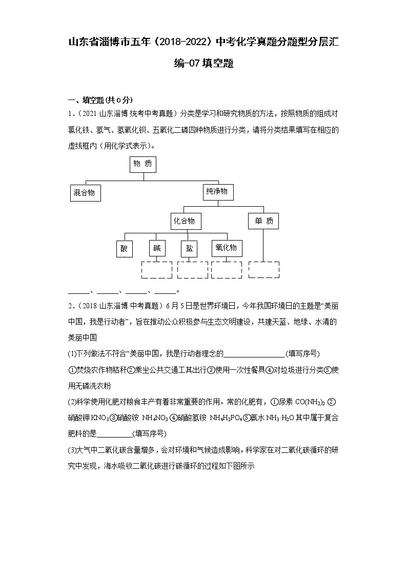 山东省淄博市五年（2018-2022）中考化学真题分题型分层汇编-07填空题第1页