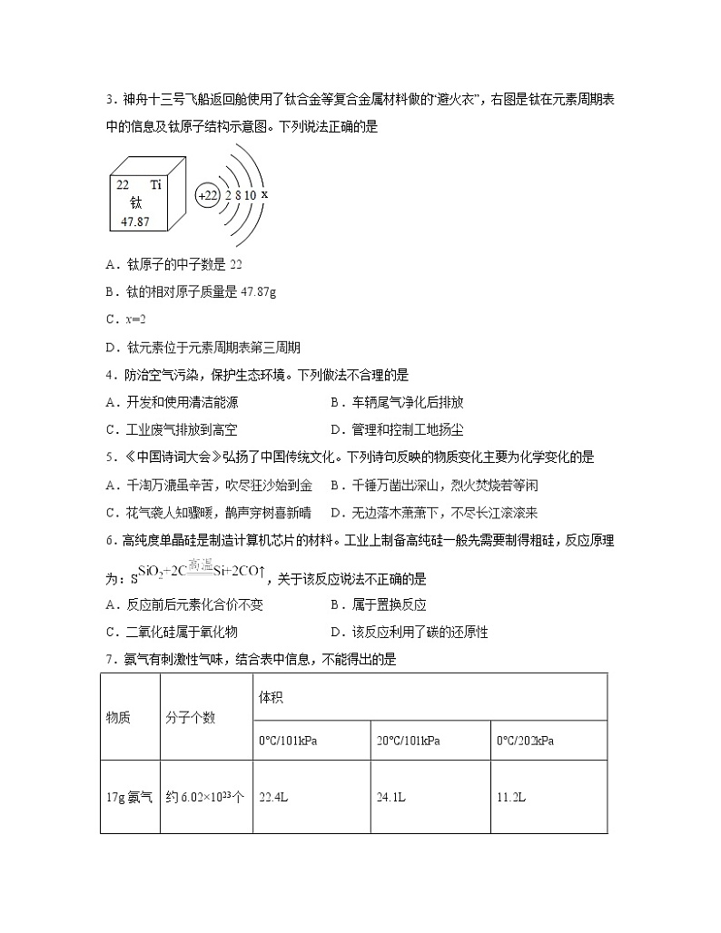 【中考化学】人教版2022-2023学年第一轮复习专项提升仿真卷（二）02