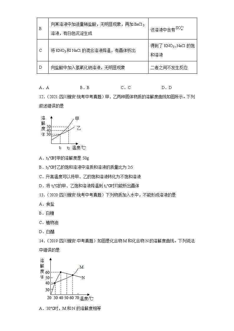 四川省雅安市五年（2018-2022）中考化学真题分题型分层汇编-04身边的化学物质（水、溶液、金属）第3页