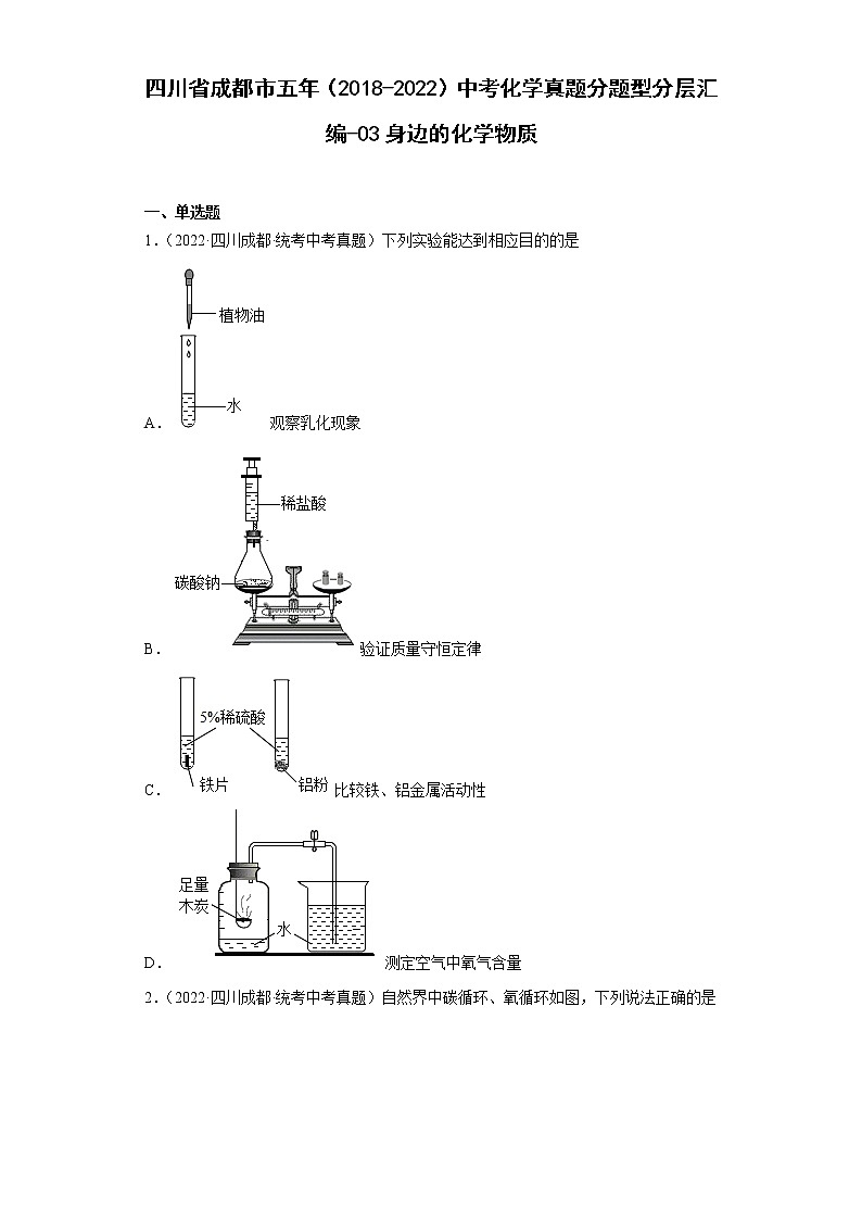 四川省成都市五年（2018-2022）中考化学真题分题型分层汇编-03身边的化学物质第1页