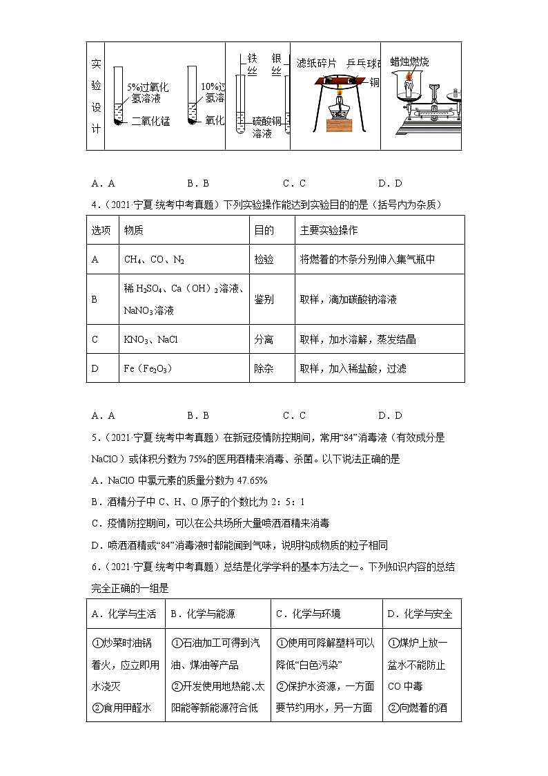 宁夏五年（2018-2022）中考化学真题分题型分层汇编-06化学与社会发展02
