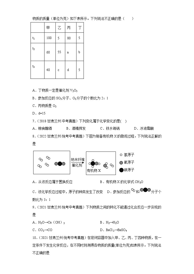 甘肃省兰州市五年（2018-2022）中考化学真题分题型分层汇编-01物质的化学变化02