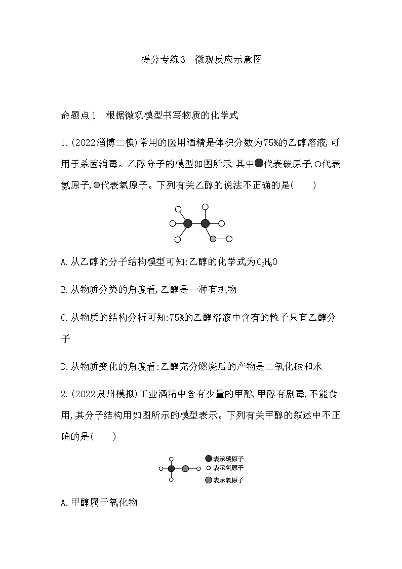 2023年中考化学鲁教版（五四学制）一轮提分专练三　微观反应示意图第1页