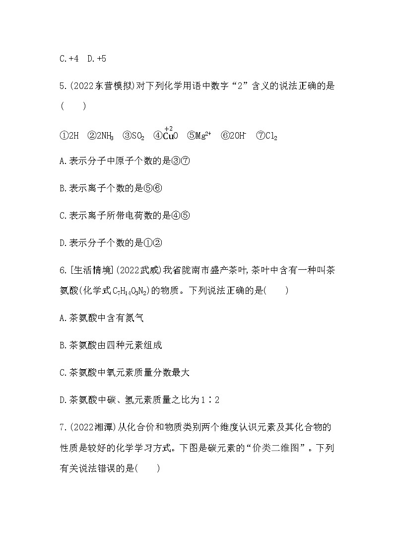 2023年中考化学鲁教版（五四学制）一轮专项卷 物质组成的表示第2页