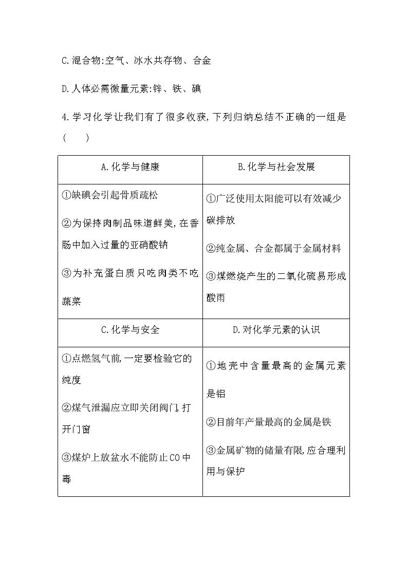 2023年中考化学鲁教版（五四学制）一轮专题一 化学思想方法的应用第2页