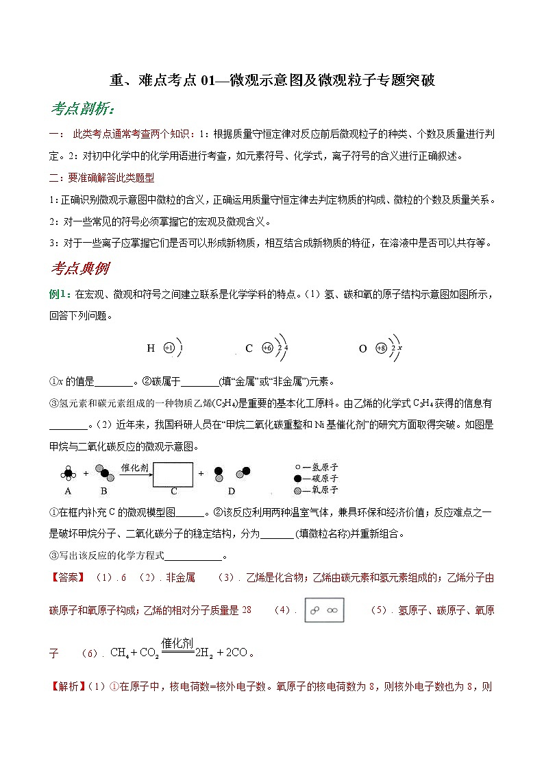 中考化学二轮复习重难点考点01—微观示意图及微观粒子专题突破（2份打包，解析版+原卷版）01