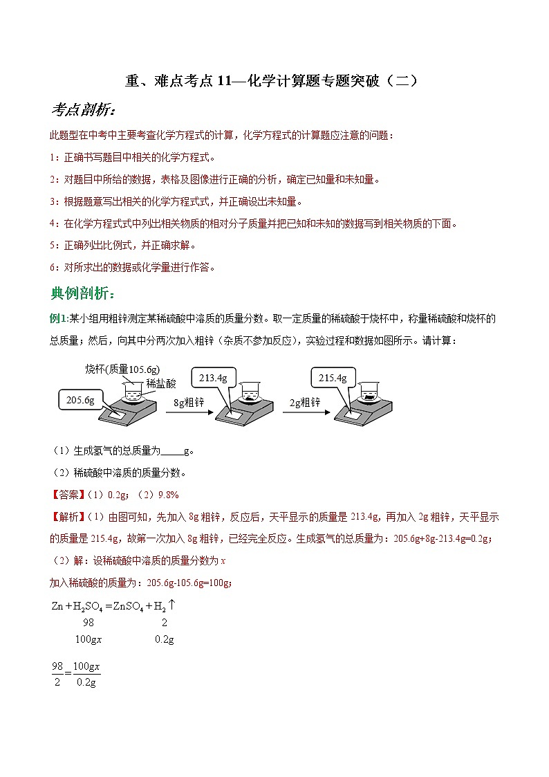 中考化学二轮复习重难点考点11—化学计算题专题突破（解析版）第1页