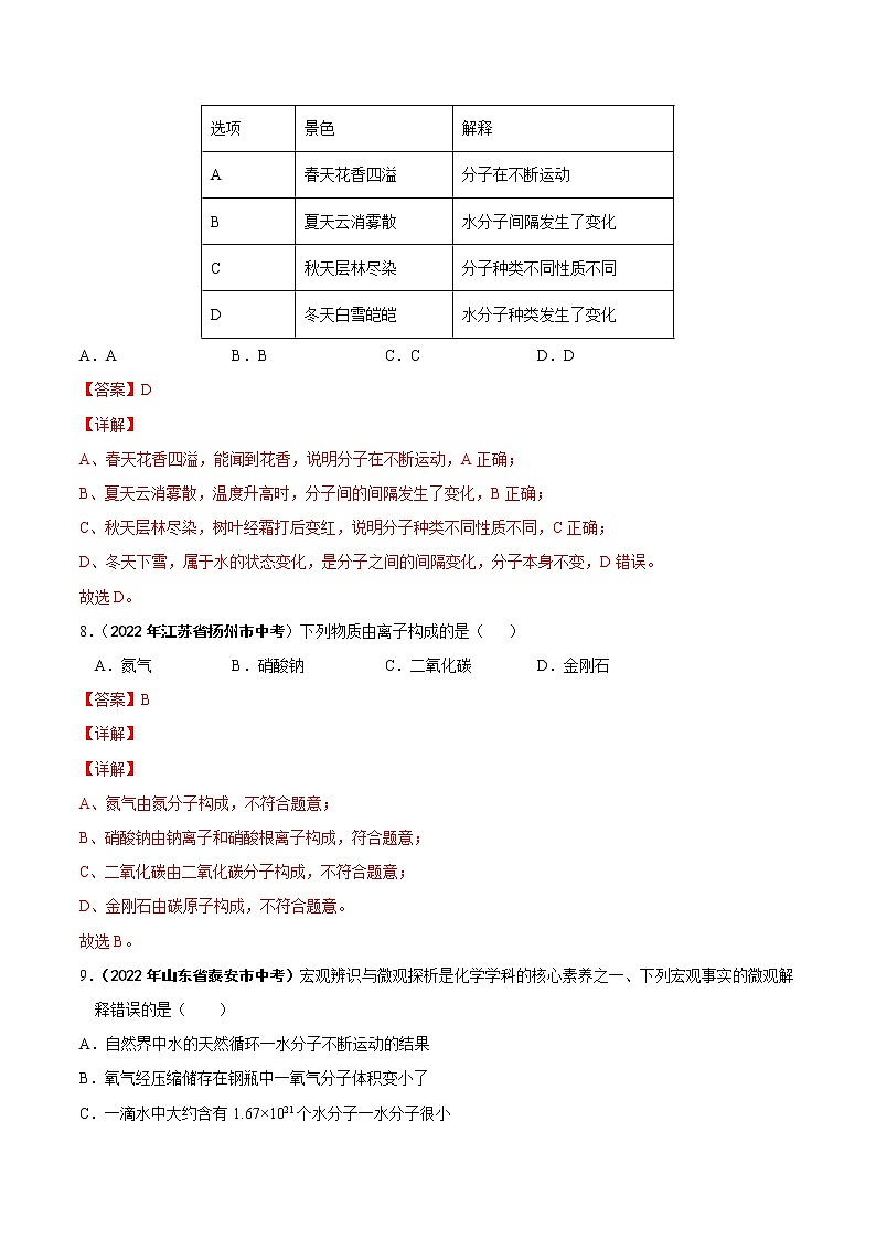 2022年中考化学真题分类汇编专题05 构成物质的奥秘（教师版）第3页
