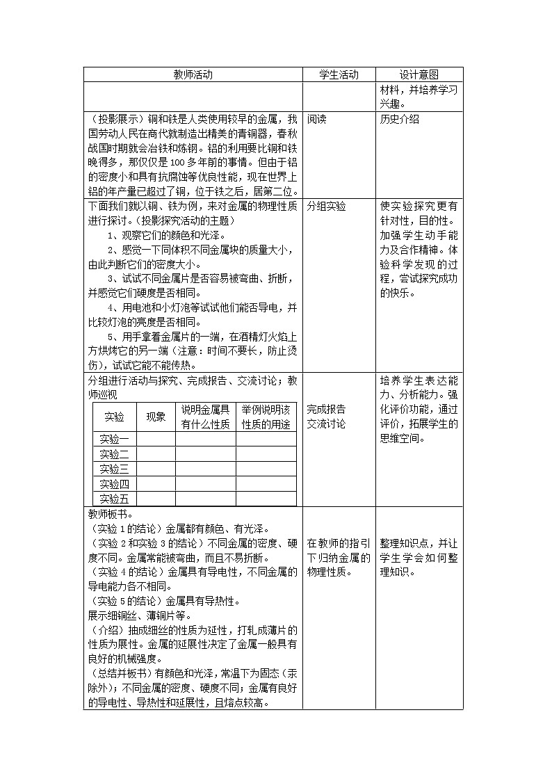 人教版九下化学 8.1金属材料 教案03