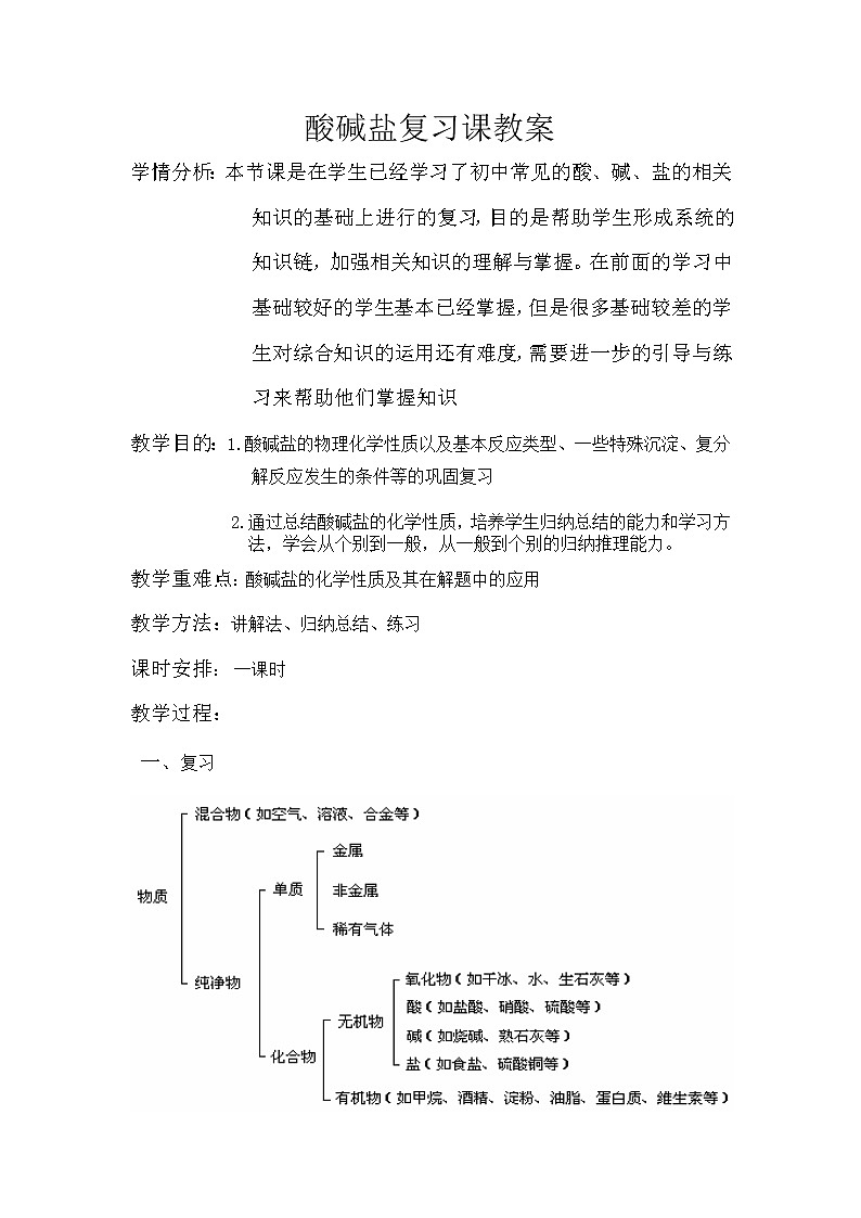 人教版九下化学 11.4盐 化肥单元复习  教案01