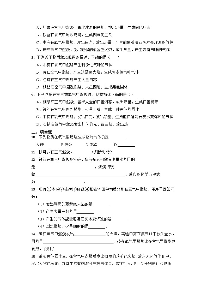 2023年化学中考一轮系统复习：氧气与碳、磷、硫、铁等物质的反应现象第2页