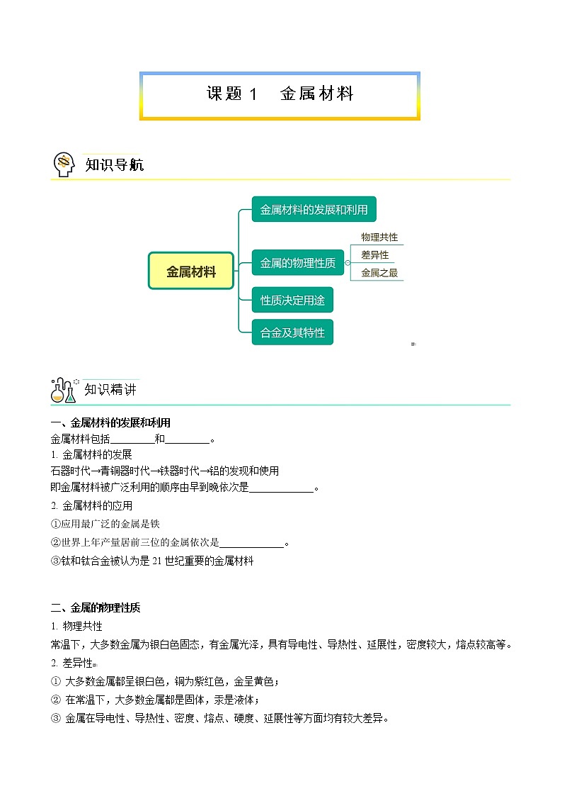 课题1 金属材料（学生版）九年级下册化学同步精品讲义（人教版）第1页
