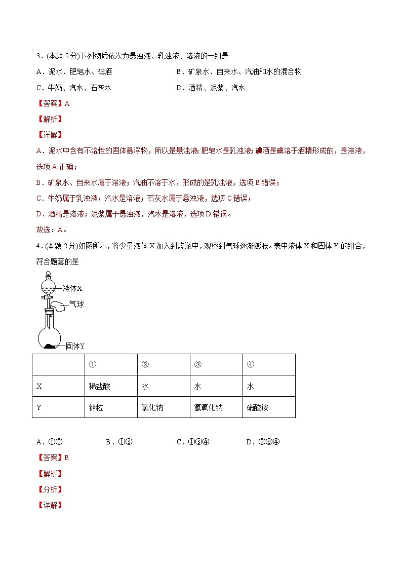 第九单元 溶液 单元测试（培优提升）-九年级下册化学同步精品讲义（人教版）02